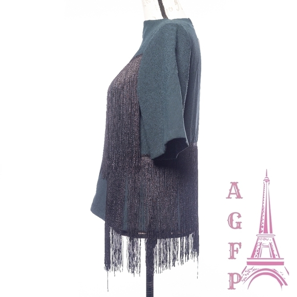 💖 2/$30 NWT Zara boho Fringe boxy dark green blouse top art to wear size XS - Picture 7 of 15